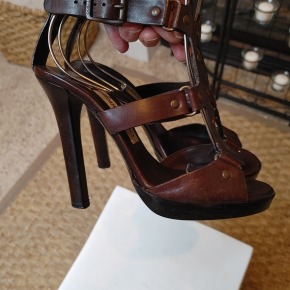 JIMMY CHOO "PRIZE" LEATHER GLADIATOR SANDAL, DK BROWN 37 IT - Picture 13 of 16